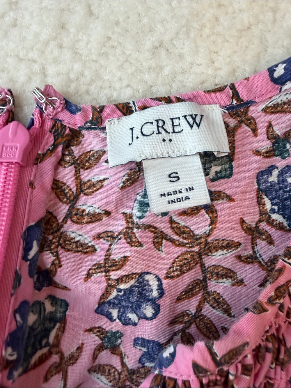 J. Crew Pink Floral Smocked Ruffle Sleeves Cotton Dress - Picture 4 of 7